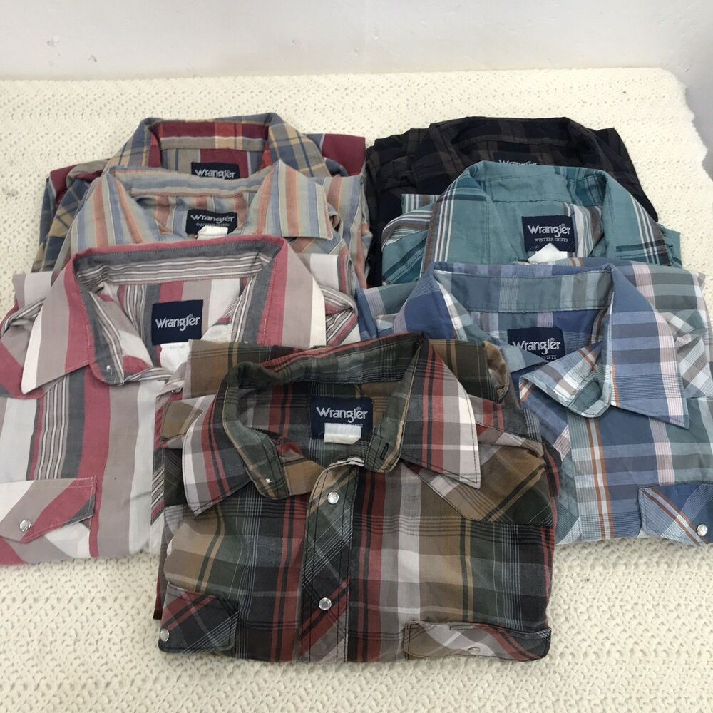 Lot of 7 Plaid Pearl Snap Shirts Wrangler Western Long Sleeve XL (some Tall)